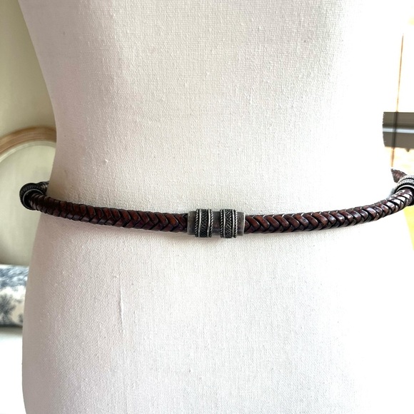 Vintage Chicos Belt Brown Genuine Leather Buckle Unique Southwest Braided Belt - Picture 4 of 14